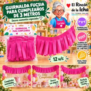 RI-0010280 Guirnalda Fucsia Para Cumpleaños De 3 Metros Feliz