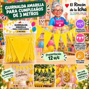 RI-0010281 Guirnalda Amarilla Para Cumpleaños De 3 Metros Feliz