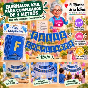 RI-0010283 Guirnalda Azul Para Cumpleaños De 3 Metros Feliz
