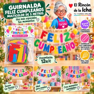 RI-0010284 Guirnalda Feliz Cumpleaños Multicolor De 5 Metros Feliz