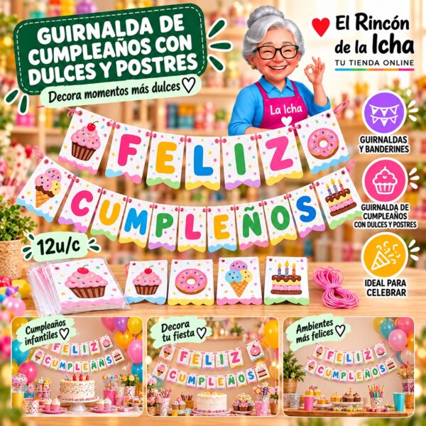 Guirnalda De Cumpleaños Con Dulces Y Postres Feliz