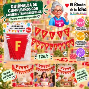 RI-0010288 Guirnalda De Cumpleaños Con Banderines Triangulares Rojos Feliz