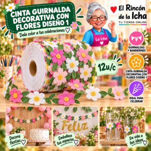 RI-0010290 Cinta Guirnalda Decorativa Con Flores Diseño 1 Feliz