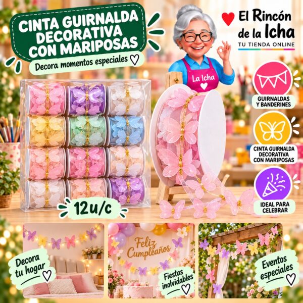 RI-0010291 Cinta Guirnalda Decorativa Con Mariposas Feliz
