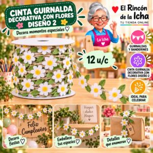 RI-0010292 Cinta Guirnalda Decorativa Con Flores Diseño 2 Feliz