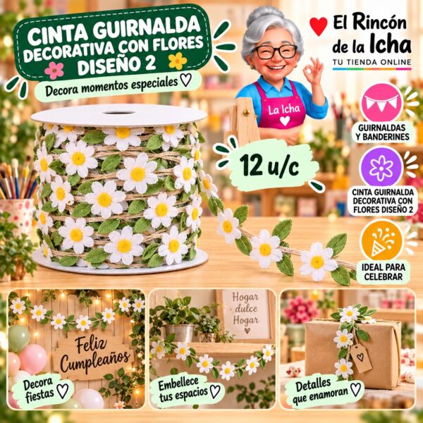 RI-0010292 Cinta Guirnalda Decorativa Con Flores Diseño 2 Feliz