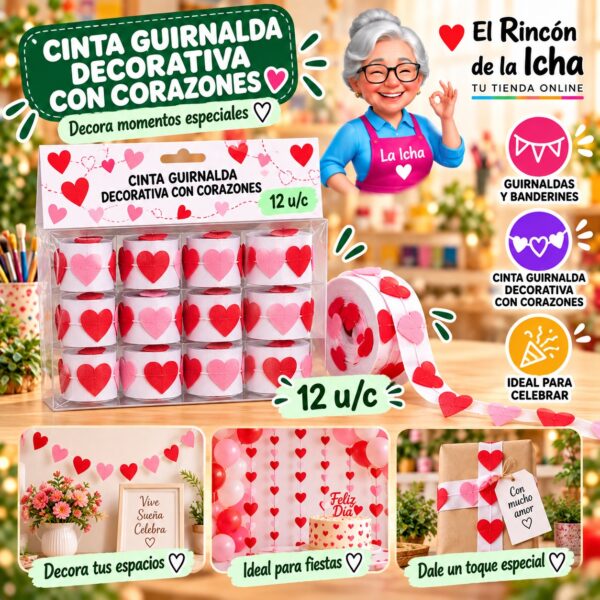 RI-0010293 Cinta Guirnalda Decorativa Con Corazones Feliz