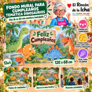 RI-0010296 Fondo Mural Para Cumpleaños Temática Dinosaurios Feliz