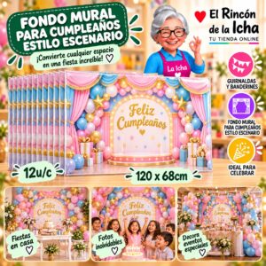 RI-0010299 Fondo Mural Para Cumpleaños Estilo Escenario Feliz