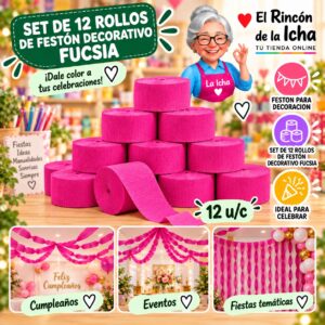 RI-0010305 Set De 12 Rollos De Festón Decorativo Fucsia Feliz