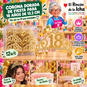 RI-0010317 Corona Dorada De Fiesta Para 18 Años De 13.2 Cm Feliz