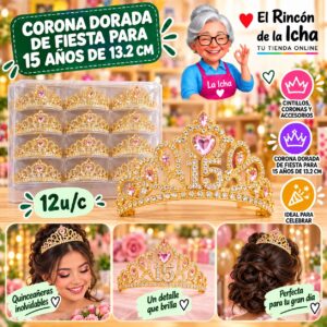 RI-0010318 Corona Dorada De Fiesta Para 15 Años De 13.2 Cm Feliz
