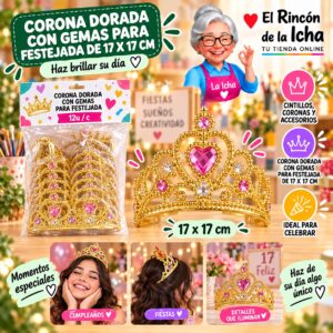 RI-0010319 Corona Dorada Con Gemas Para Festejada De 17 X 17 Cm Feliz