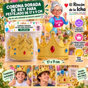 RI-0010322 Corona Dorada De Rey Para Festejado De 17 X 9 Cm Feliz
