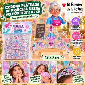 RI-0010325 Corona Plateada De Princesa Sirena Multicolor De 13 X 7 Cm Feliz