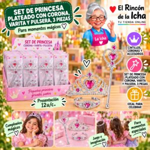 RI-0010329 Set De Princesa Plateado Con Corona, Varita Y Pulsera, 3 Piezas Feliz