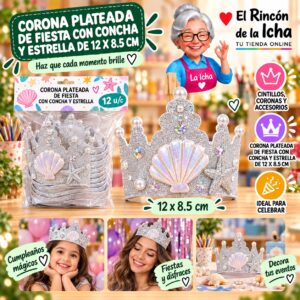 RI-0010331 Corona Plateada De Fiesta Con Concha Y Estrella De 12 X 8.5 Cm Feliz