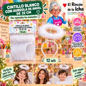 RI-0010353 Cintillo Blanco Con Aureola De Ángel De 22 Cm Feliz