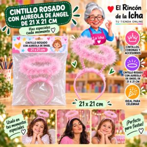 RI-0010355 Cintillo Rosado Con Aureola De Ángel De 21 X 21 Cm Feliz