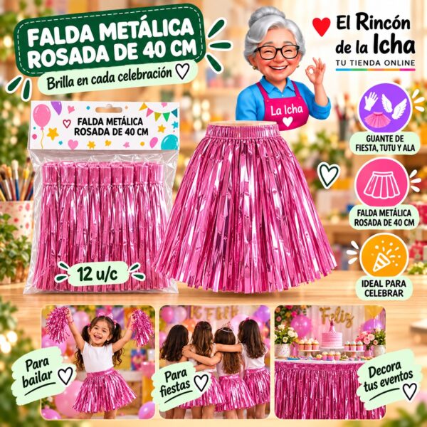 Falda Metálica Rosada De 40 Cm Feliz