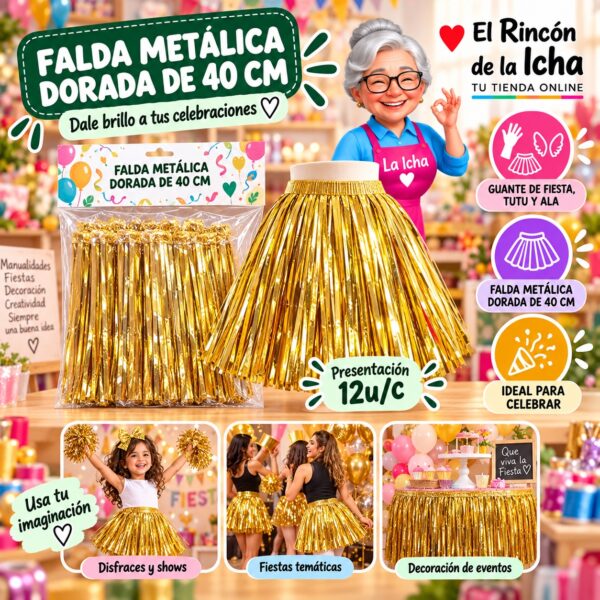 Falda Metálica Dorada De 40 Cm Feliz