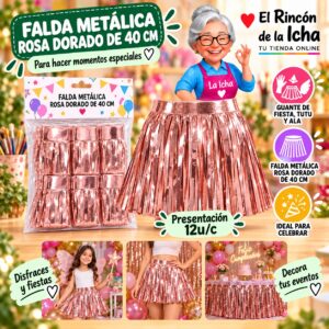 RI-0010364 Falda Metálica Rosa Dorado De 40 Cm Feliz