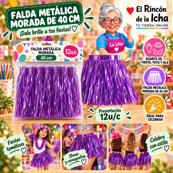 Falda Metálica Morada De 40 Cm Feliz