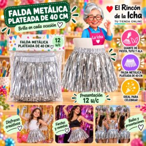RI-0010366 Falda Metálica Plateada De 40 Cm Feliz