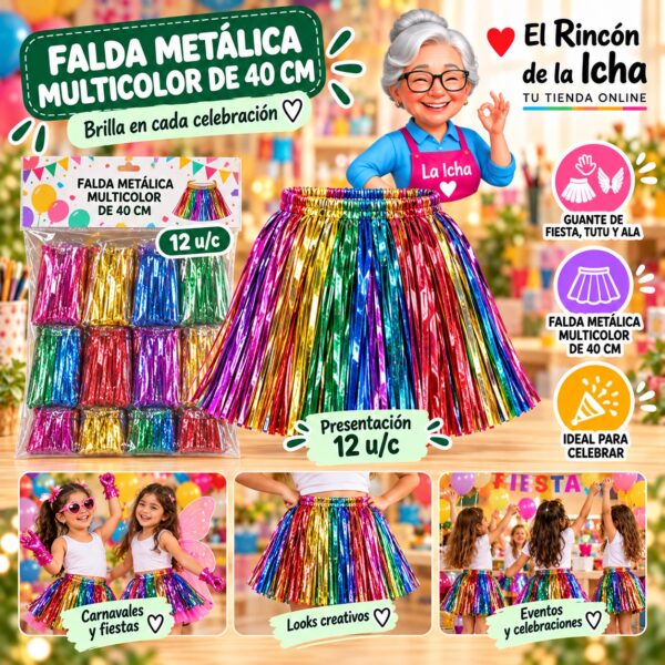 Falda Metálica Multicolor De 40 Cm Feliz