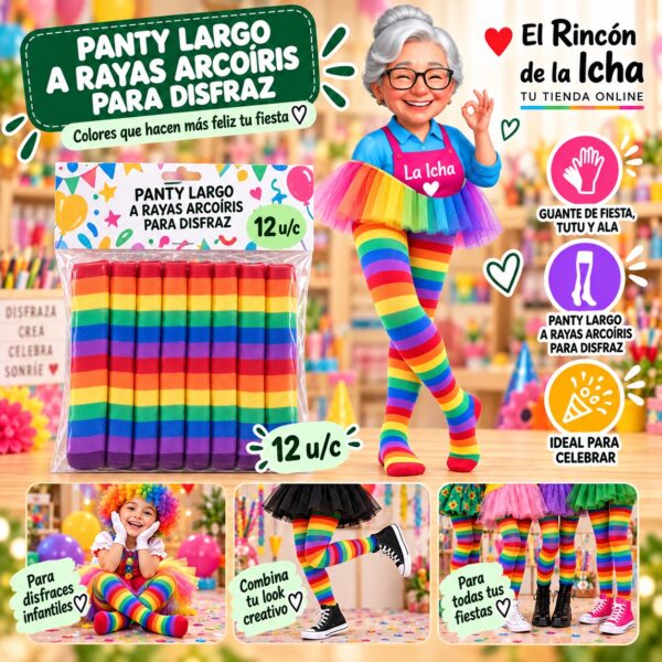 RI-0010369 Panty Largo A Rayas Arcoíris Para Disfraz Feliz
