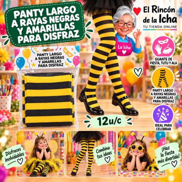 RI-0010370 Panty Largo A Rayas Negras Y Amarillas Para Disfraz Feliz