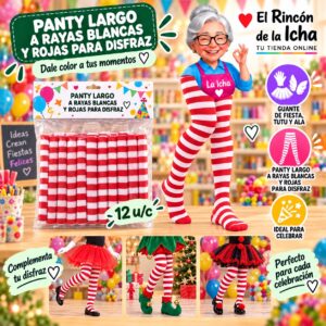 RI-0010371 Panty Largo A Rayas Blancas Y Rojas Para Disfraz Feliz