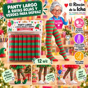 RI-0010372 Panty Largo A Rayas Rojas Y Verdes Para Disfraz Feliz