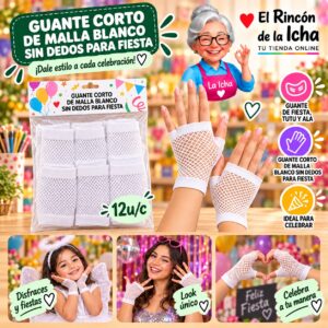 RI-0010375 Guante Corto De Malla Blanco Sin Dedos Para Fiesta Feliz