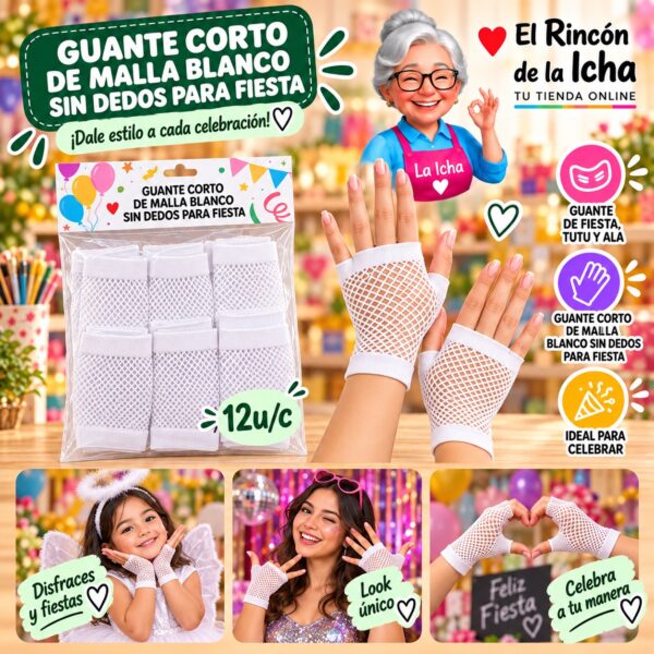 RI-0010375 Guante Corto De Malla Blanco Sin Dedos Para Fiesta Feliz