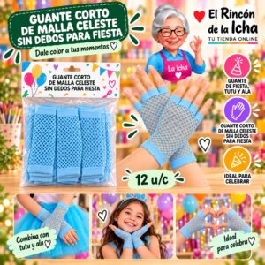 RI-0010378 Guante Corto De Malla Celeste Sin Dedos Para Fiesta Feliz