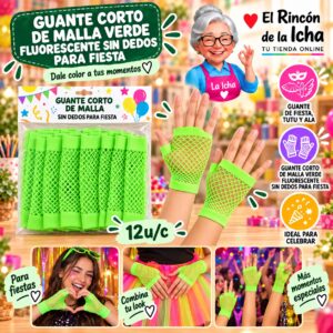 RI-0010379 Guante Corto De Malla Verde Fluorescente Sin Dedos Para Fiesta Feliz