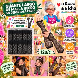 RI-0010381 Guante Largo De Malla Negro Sin Dedos Para Fiesta Feliz