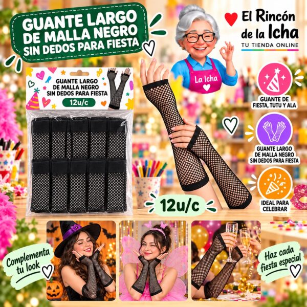 RI-0010381 Guante Largo De Malla Negro Sin Dedos Para Fiesta Feliz
