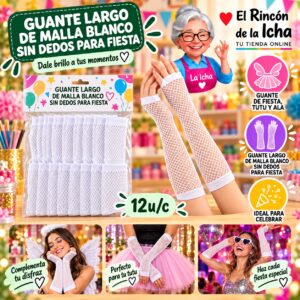 RI-0010382 Guante Largo De Malla Blanco Sin Dedos Para Fiesta Feliz