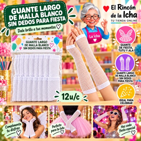RI-0010382 Guante Largo De Malla Blanco Sin Dedos Para Fiesta Feliz