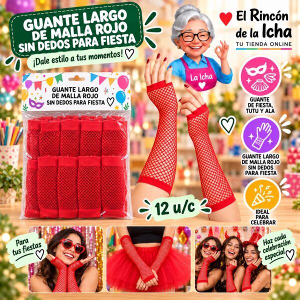 RI-0010383 Guante Largo De Malla Rojo Sin Dedos Para Fiesta Feliz