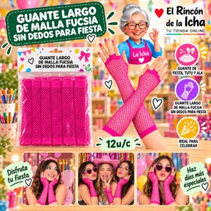RI-0010384 Guante Largo De Malla Fucsia Sin Dedos Para Fiesta Feliz