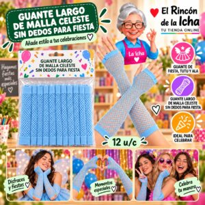RI-0010385 Guante Largo De Malla Celeste Sin Dedos Para Fiesta Feliz