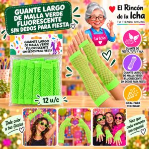 RI-0010386 Guante Largo De Malla Verde Fluorescente Sin Dedos Para Fiesta Feliz