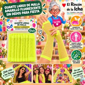 RI-0010387 Guante Largo De Malla Amarillo Fluorescente Sin Dedos Para Fiesta Feliz