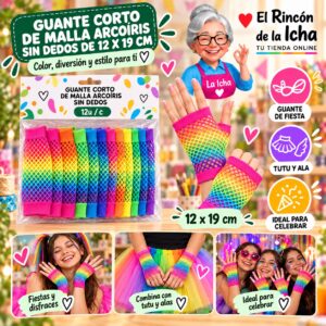 RI-0010388 Guante Corto De Malla Arcoíris Sin Dedos De 12 X 19 Cm Feliz