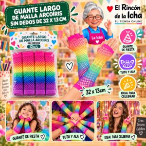 RI-0010389 Guante Largo De Malla Arcoíris Sin Dedos De 32 X 13 Cm Feliz