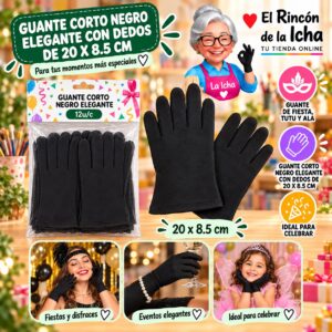 RI-0010391 Guante Corto Negro Elegante Con Dedos De 20 X 8.5 Cm Feliz