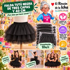 RI-0010392 Falda Tutú Negra De Tres Capas Y 40 Cm Feliz